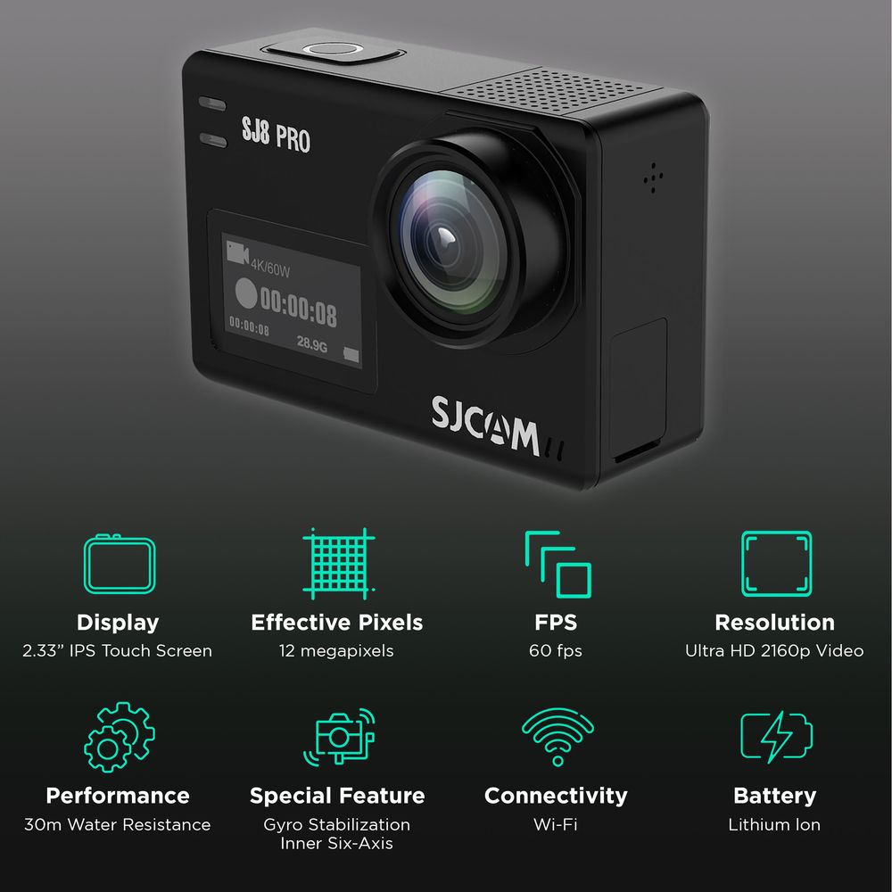 Buy SJCAM SJ8 Pro 4K and 12MP 60 FPS Waterproof Action Camera with Gyro Stabilization (Black ...